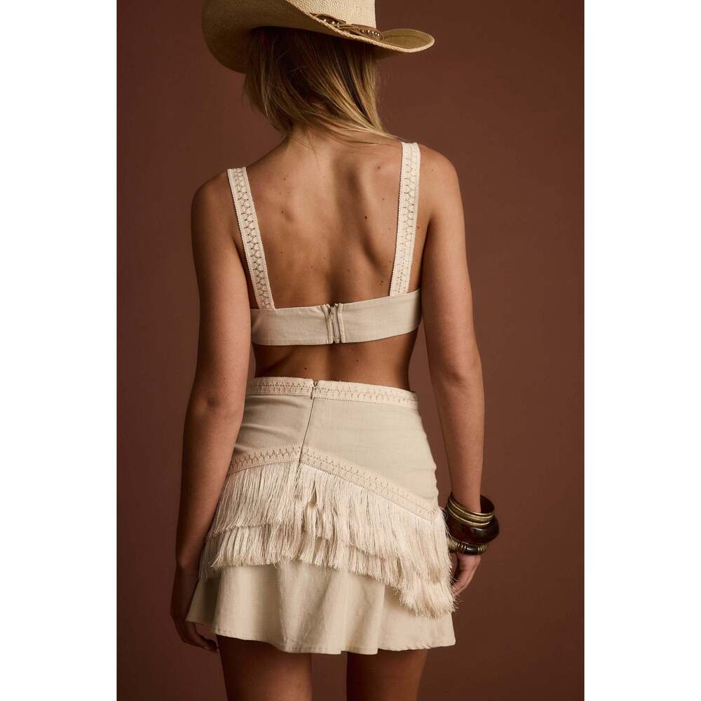 12th Tribe Haven Ivory Fringe Cutout Mini Dress Size MM - Picture 2 of 3